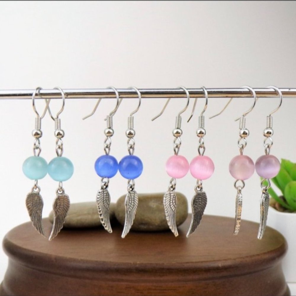 Cat Eye Bead & Wing Charm Earring Collection